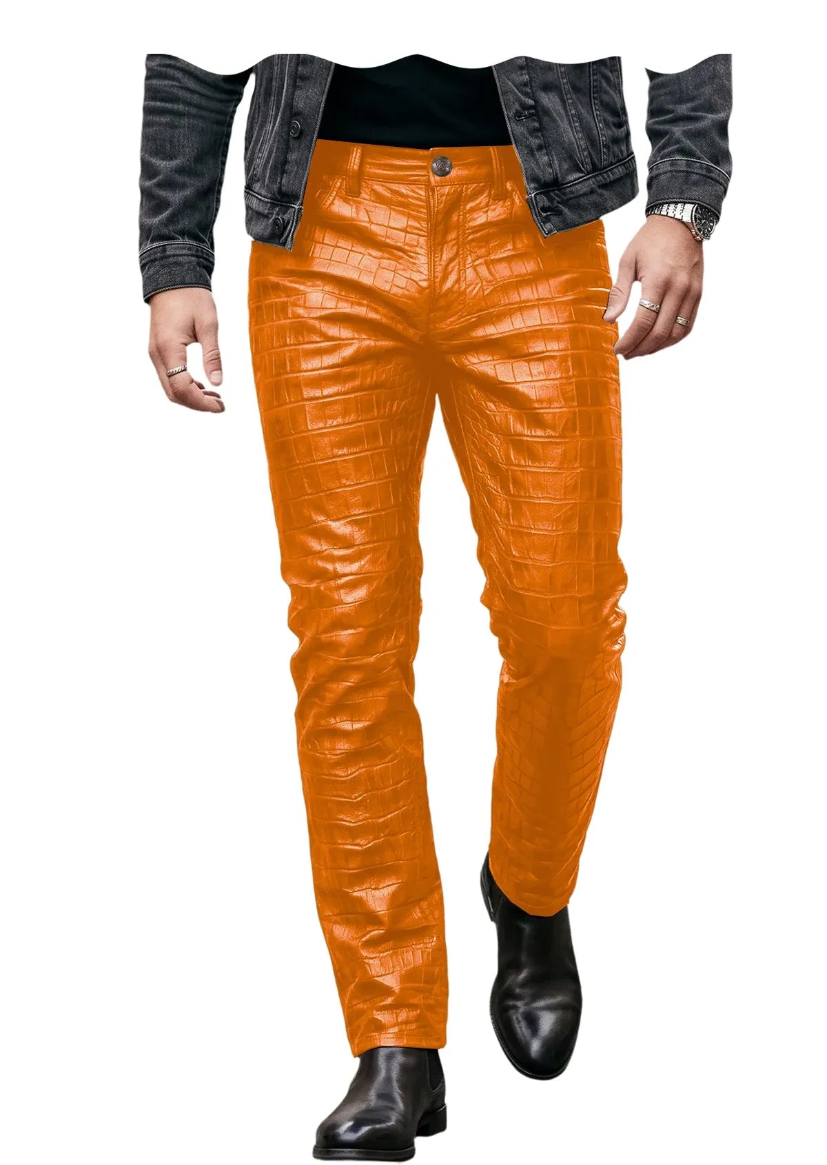 Men's Croc-Embossed Faux Leather Slim-Fit Trousers