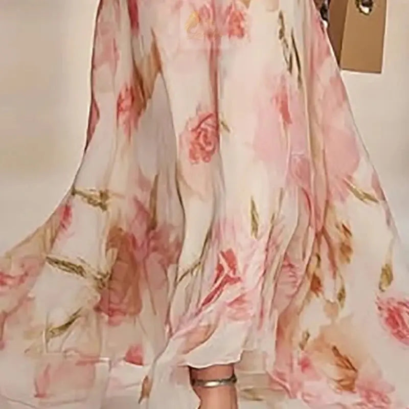 Boho Style Elegant Floral Print Long Dress Woman Spring V Neck High LADYLYS