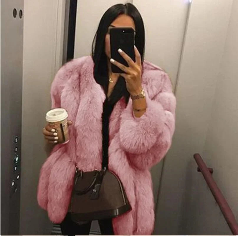 Women's Short Faux Fur Jacket with Puff Sleeves