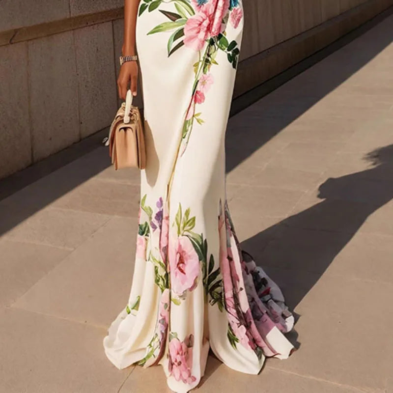 Spring Floral Print High Waist Mermaid Maxi Dress LADYLYS