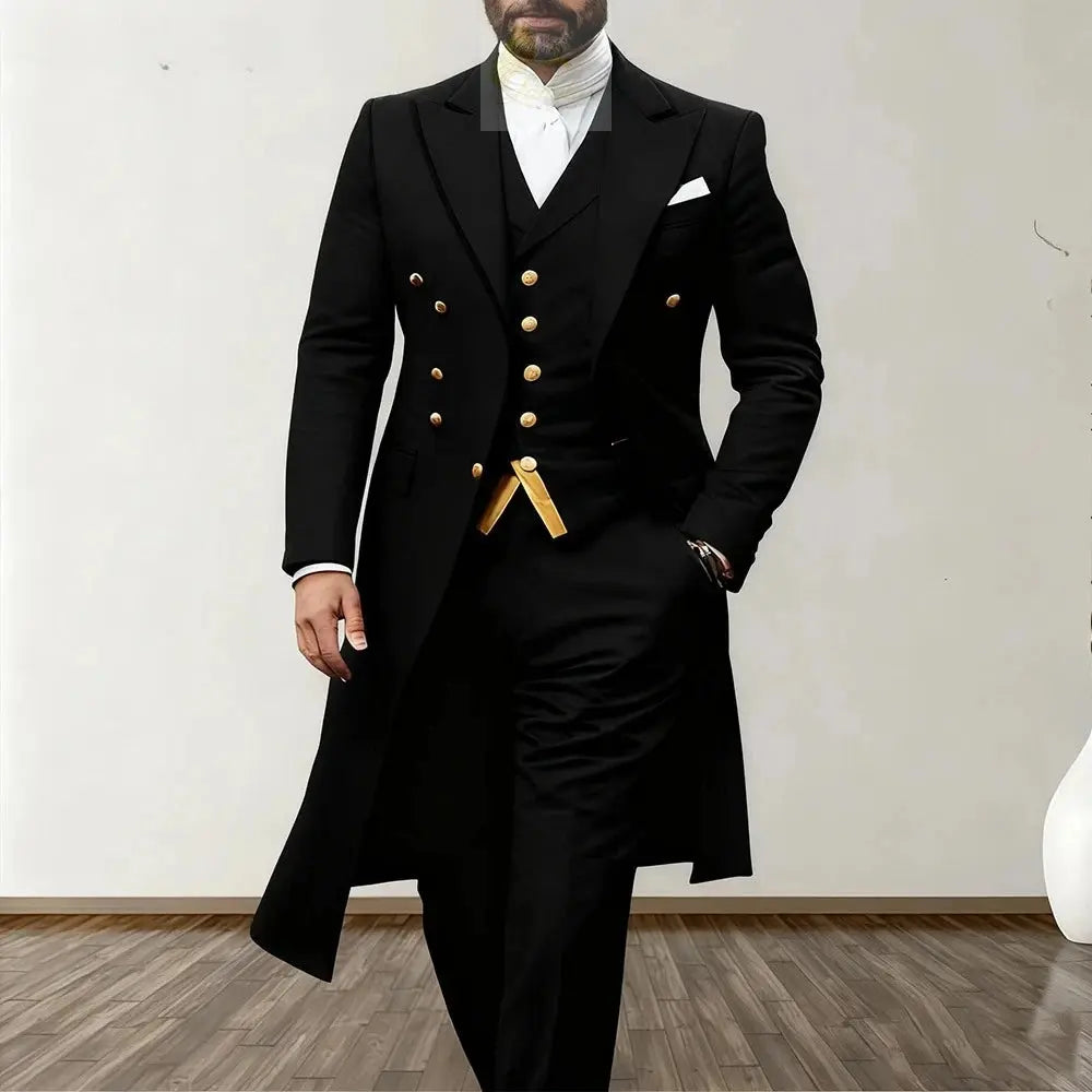 Men Suits 3 Piece Long Blazer Vest Pants Satin One Button Tuxedo LADYLYS