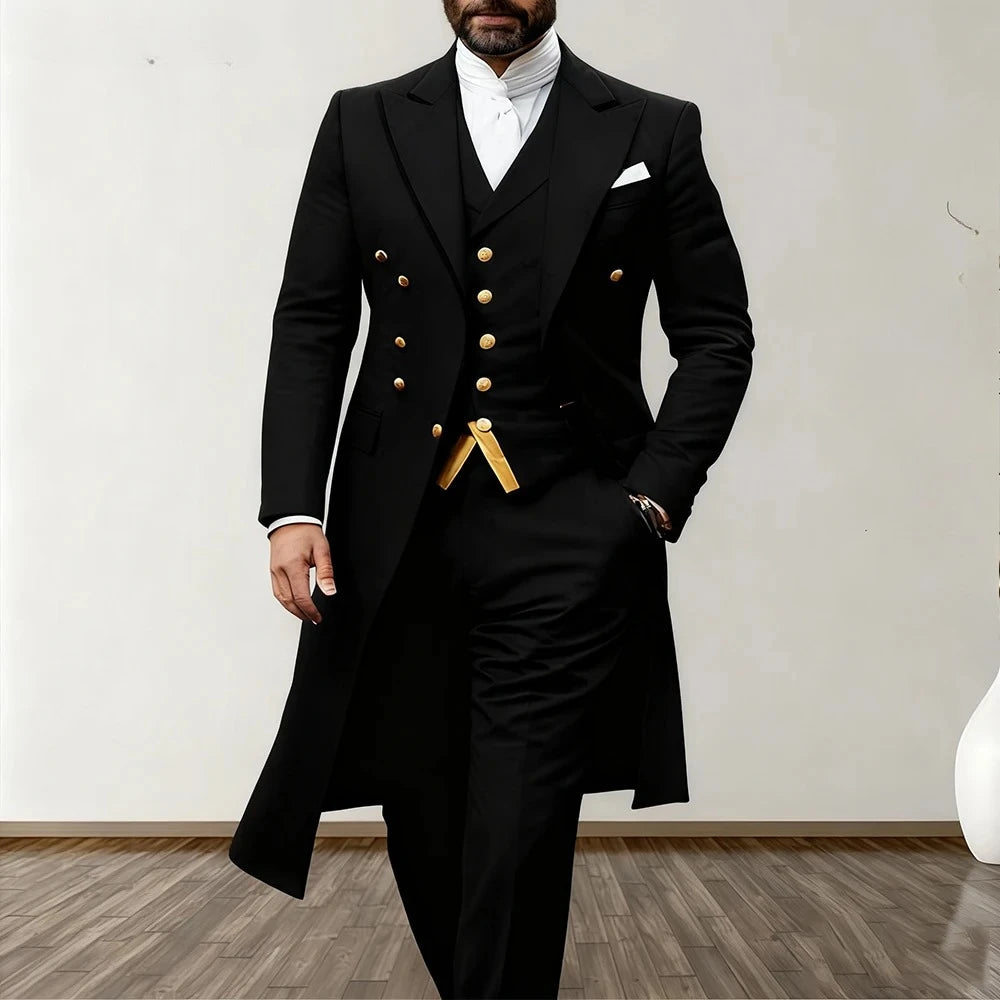 Men Suits 3 Piece Long Blazer Vest Pants Satin One Button Tuxedo LADYLYS