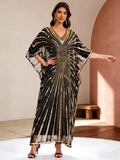 Women's Beaded Kaftan Gown – Embellished Floor-Length Batwing Dress | Ethnic Luxury Evening Robe