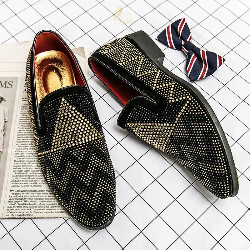 Embroidery Rhinestone Flat Shoes For Men Hombre Vestir LADYLYS