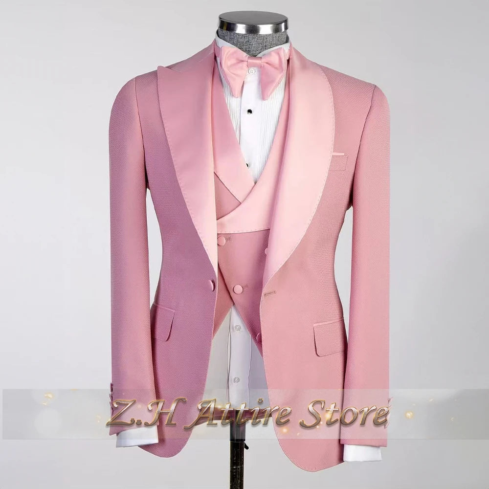 Satin Lapel Suit Men - Elegant 3 Piece Suit
