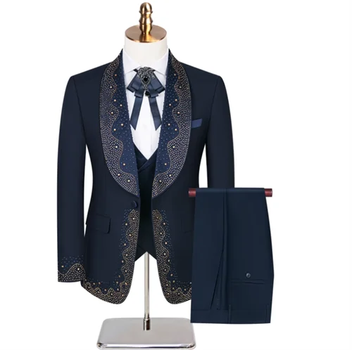 (Jacket + Trousers + Waistcoat) Luxury men's wedding suit, fashionable black/white/blue British style gentlemanmen LADYLYS