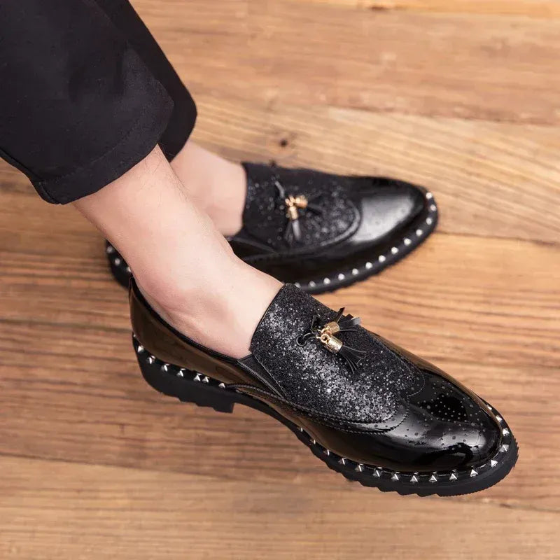 Men's Sequin Loafers in Black & Black Gold