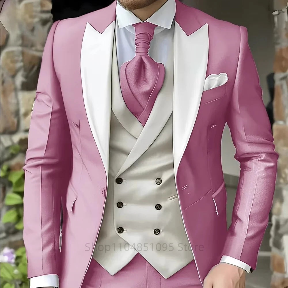 Elegant Peak Lapel Tuxedo 3-Piece Suit with Blazer Vest And Pants LADYLYS