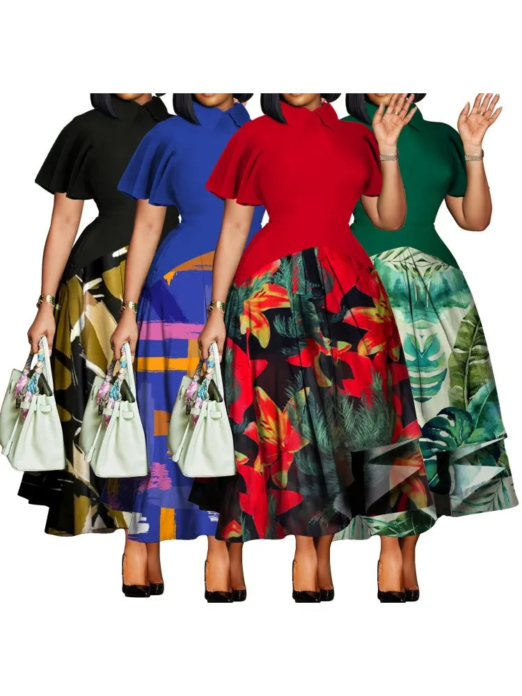 Summer Short Sleeve Street Style Casual 3XL 4XL Big Size Maxi Dress Oversized LADYLYS