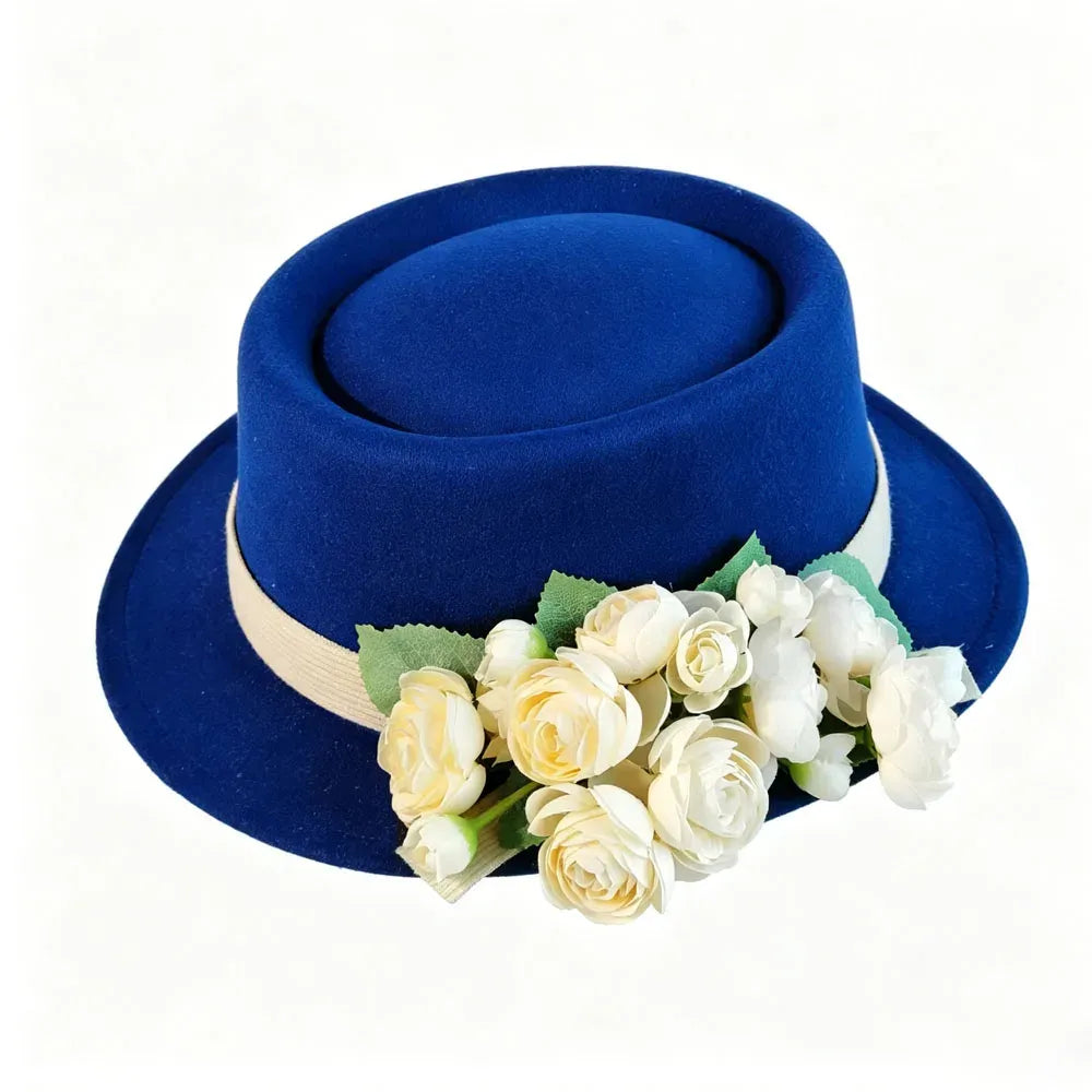 Floral Fedora Hat with Ribbon and Small Brim