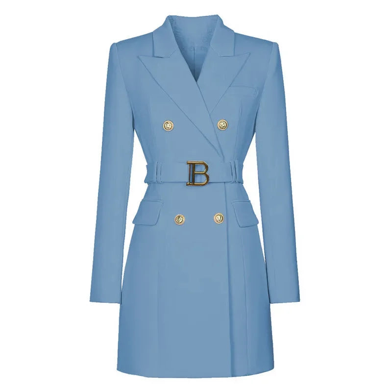 Women's Double-Breasted Belted Blazer with Notched Lapels