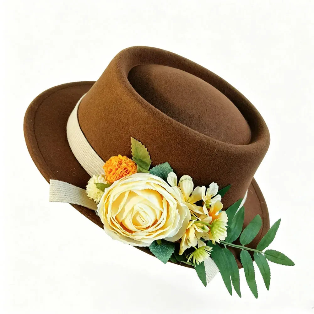 Floral Fedora Hat with Ribbon and Small Brim