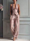 Sleeveless Vest & Wide-Leg Trousers 2-Piece Set – Women’s Office Suit