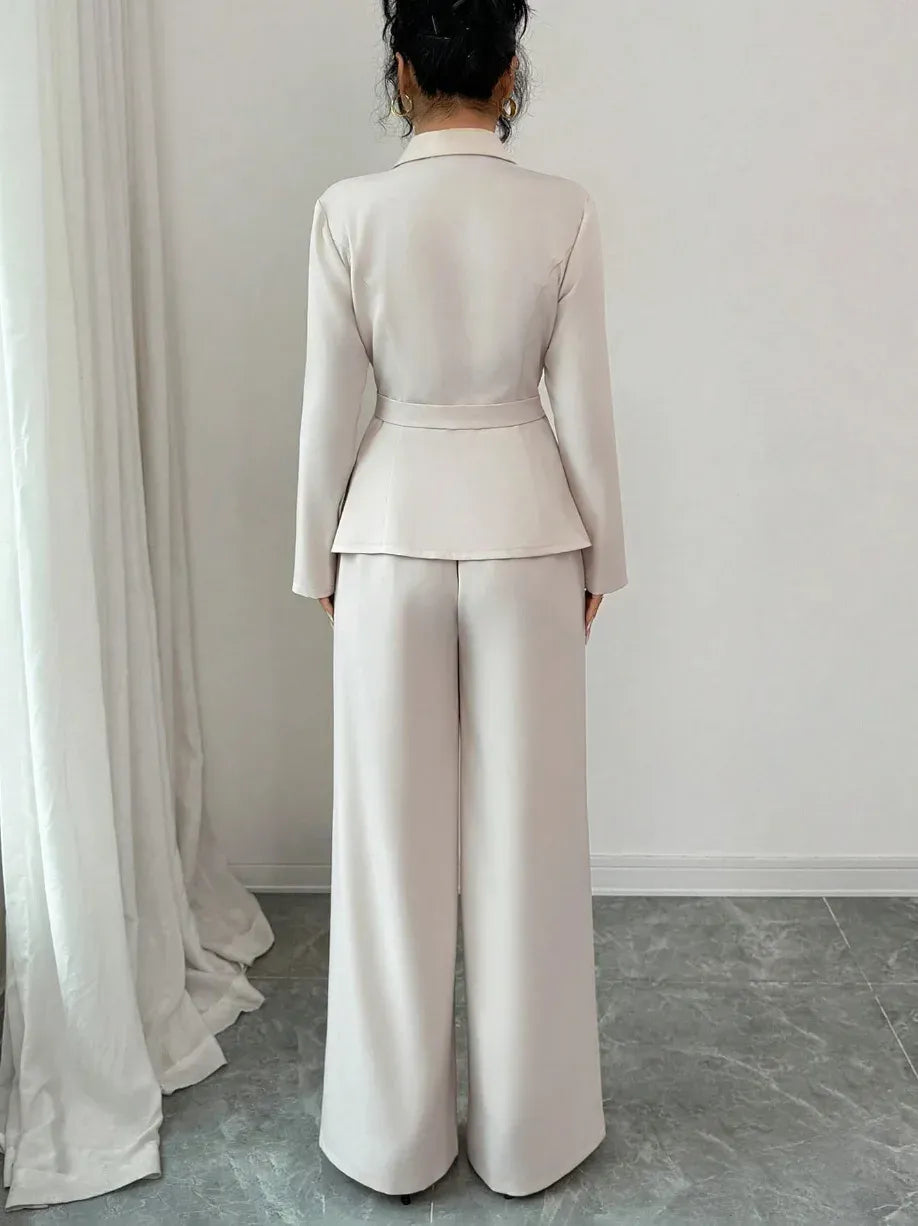 Women's Blazer & High-Waisted Wide-Leg Trousers Set