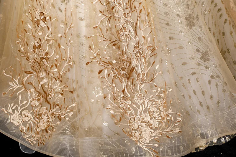 Elegant Gold Quinceanera Dress Off Shoulder Lace Embroidery LADYLYS