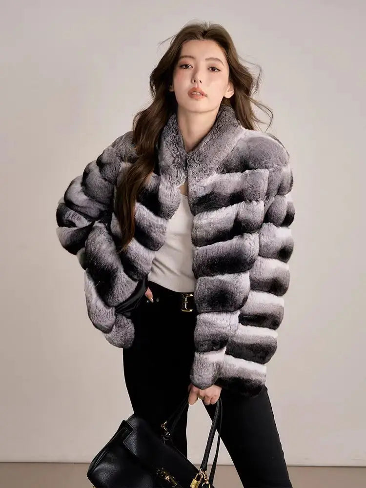 Women's Faux Chinchilla Fur Short Coat — Plush Splicing Outerwear