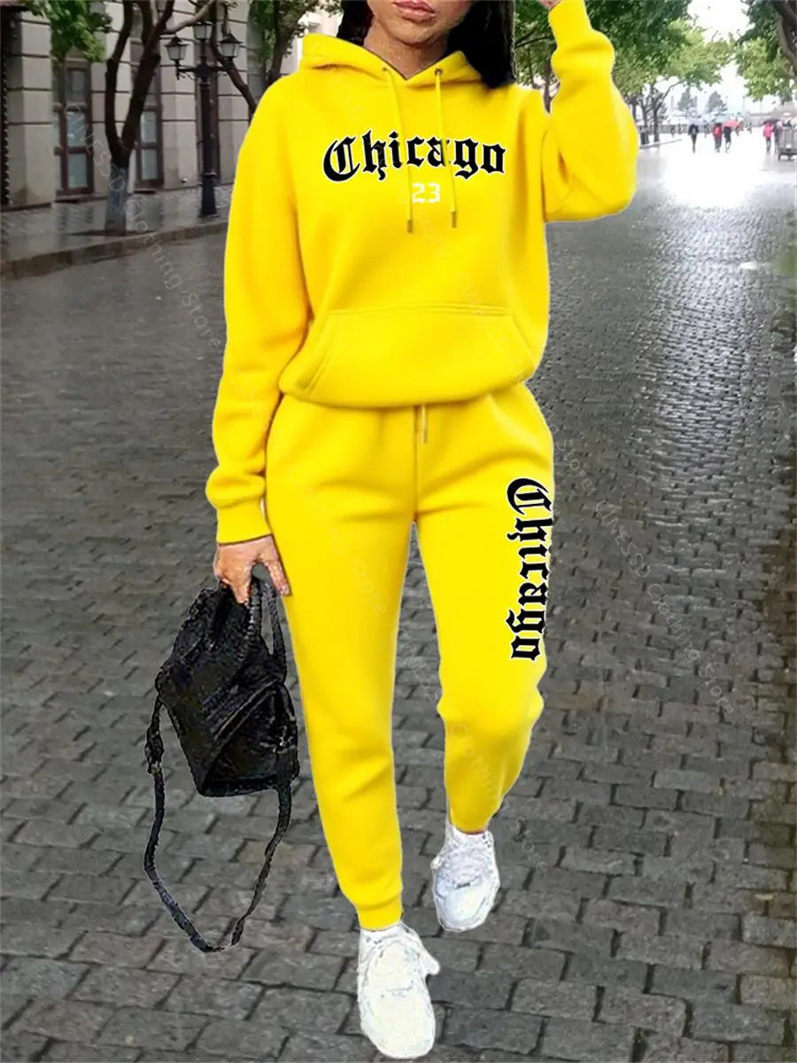 CHICAGO Women's Hoodie & Pants Tracksuit Set — Loose Fit Streetwear Jogging Suit