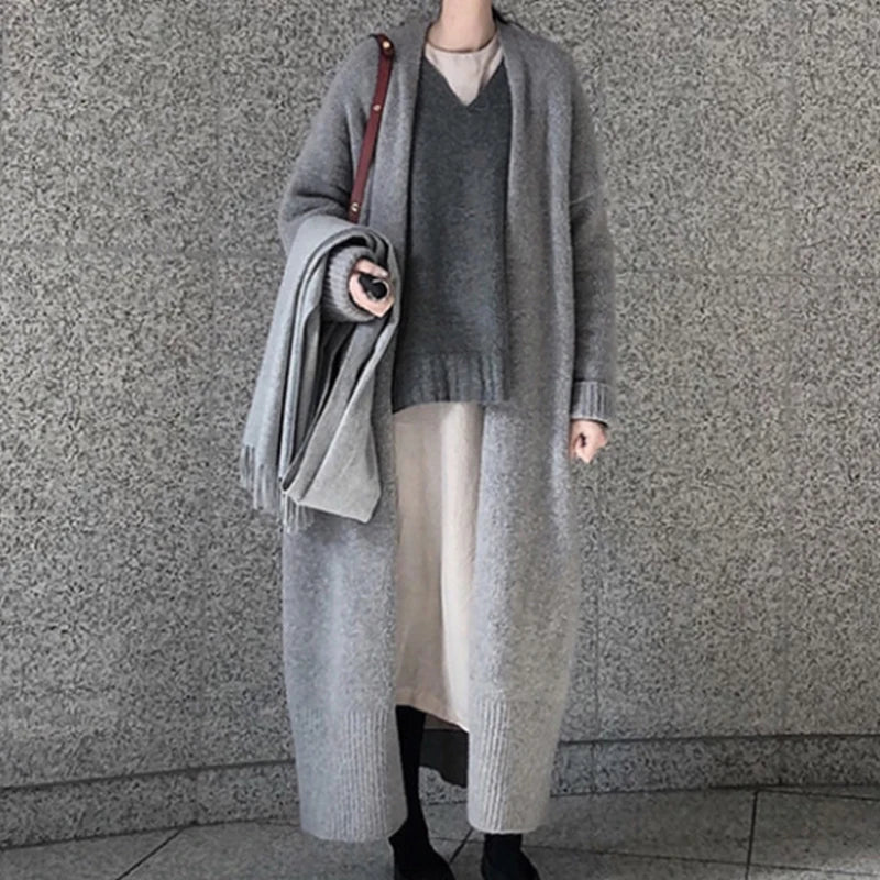 Women's Long Open-Front Knit Cardigan, Loose Fit