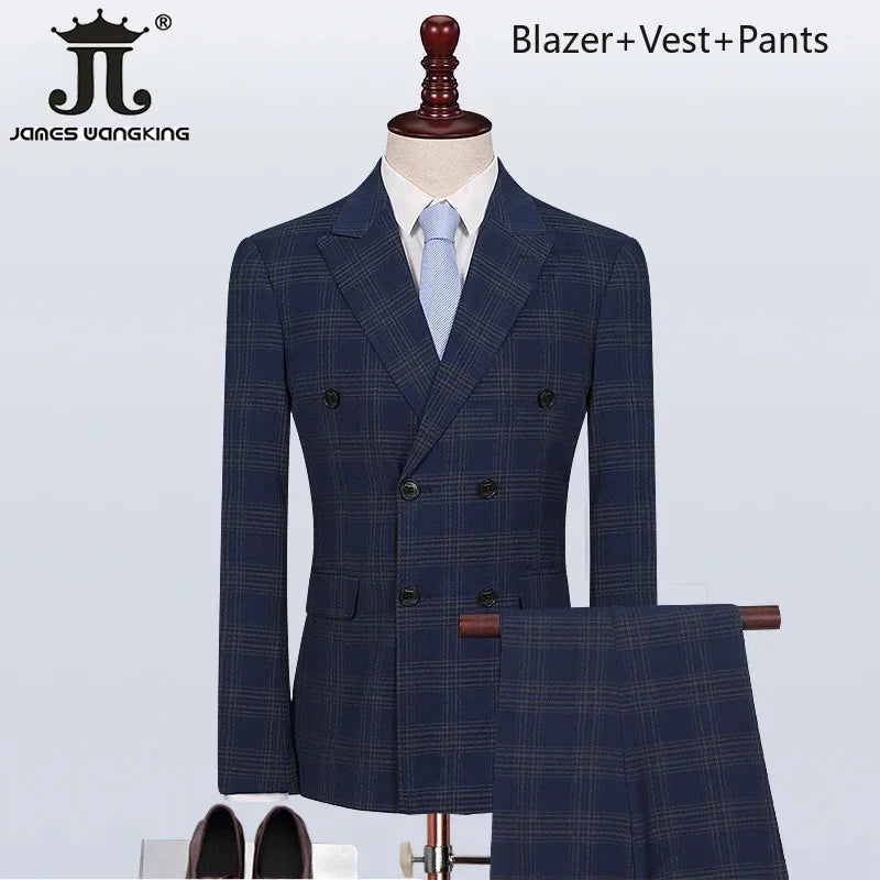 Men's Formal Suits 3 Piece Set British Plaid Style (Blazer + Vest + Trousers) LADYLYS
