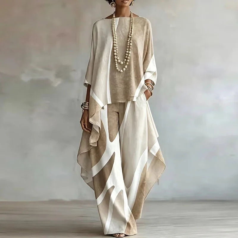 Elegant Contrast Color 2-Piece Set – Vintage Irregular Hem, Women's Outfit