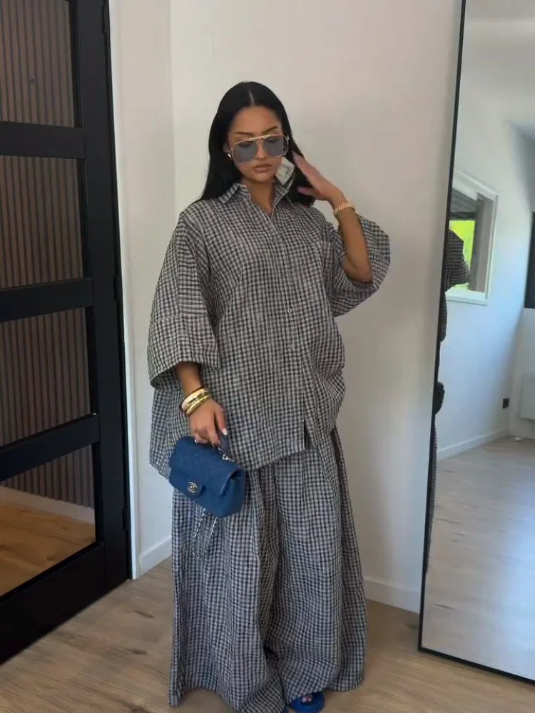 High Neck Single Button Cape Coat&Wide Leg Pants Two-Piece Set LADYLYS