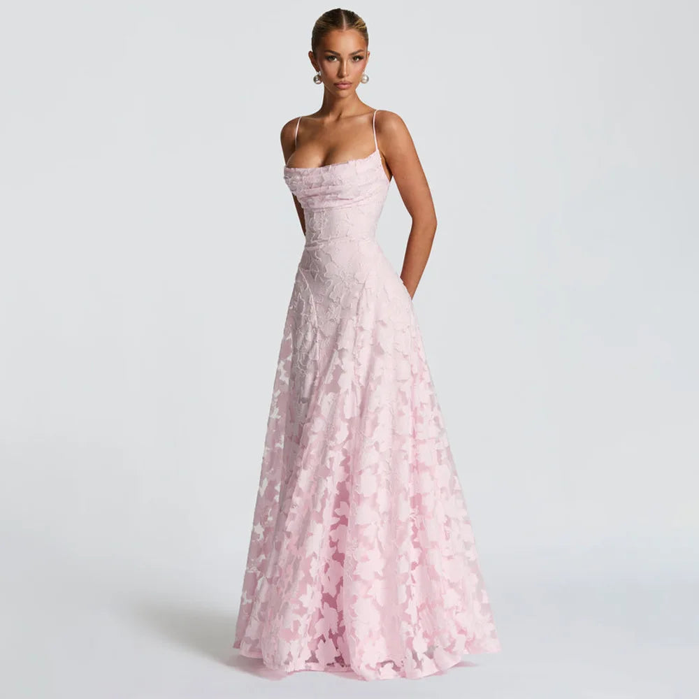 Jacquard Chiffon Long Dress Women's Backless Bandage LADYLYS