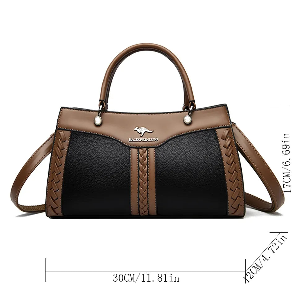 Women's Soft Patchwork Shoulder Bag with Zip Pockets