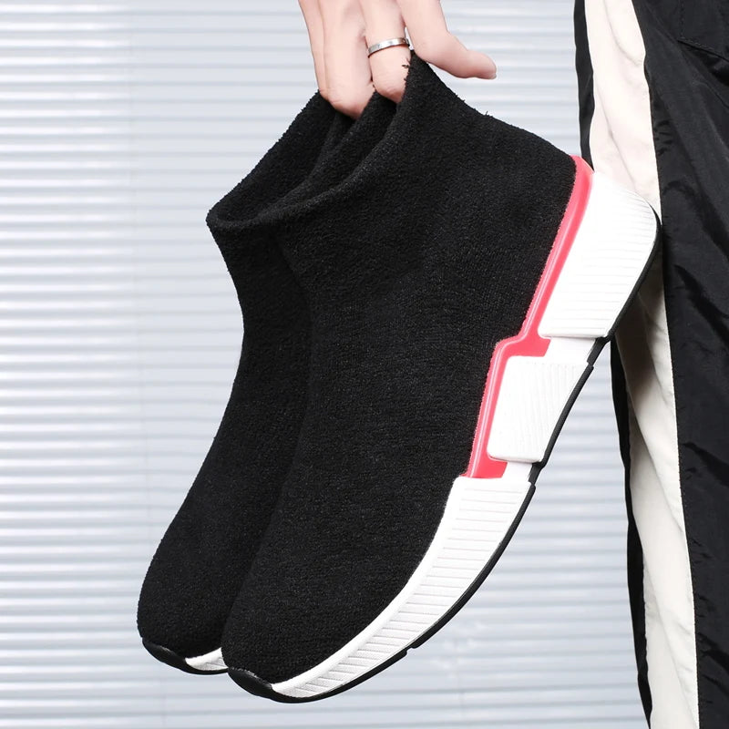 Men's High-Top Winter Sneakers – Warm Plush-Lined Slip-On Casual Shoes in Plus Sizes