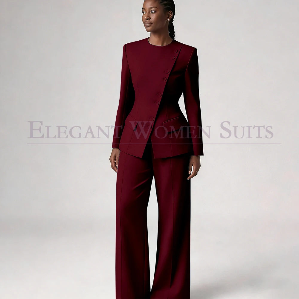 Single Breasted Women's Suits Blazer Luxury O-neck Regular Length 2 Piece LADYLYS