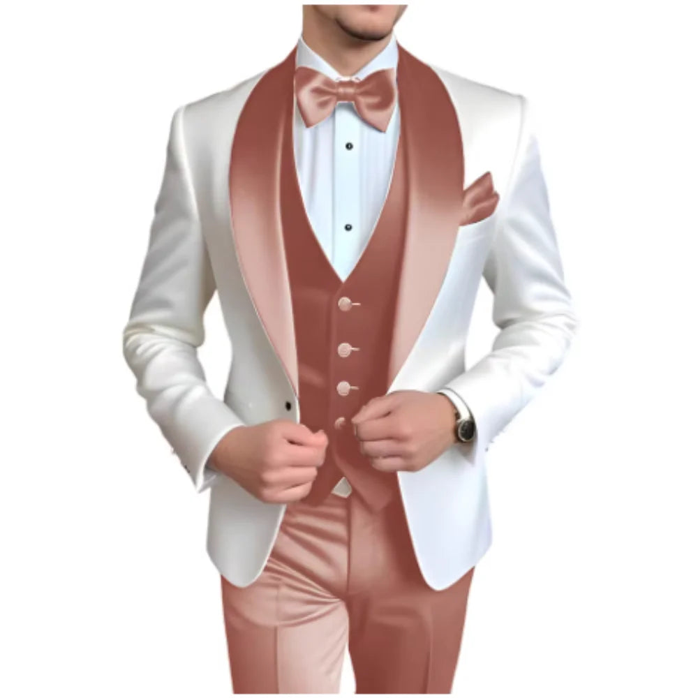 3-Piece Tuxedo with Scarf Lapel Smoking Suit LADYLYS
