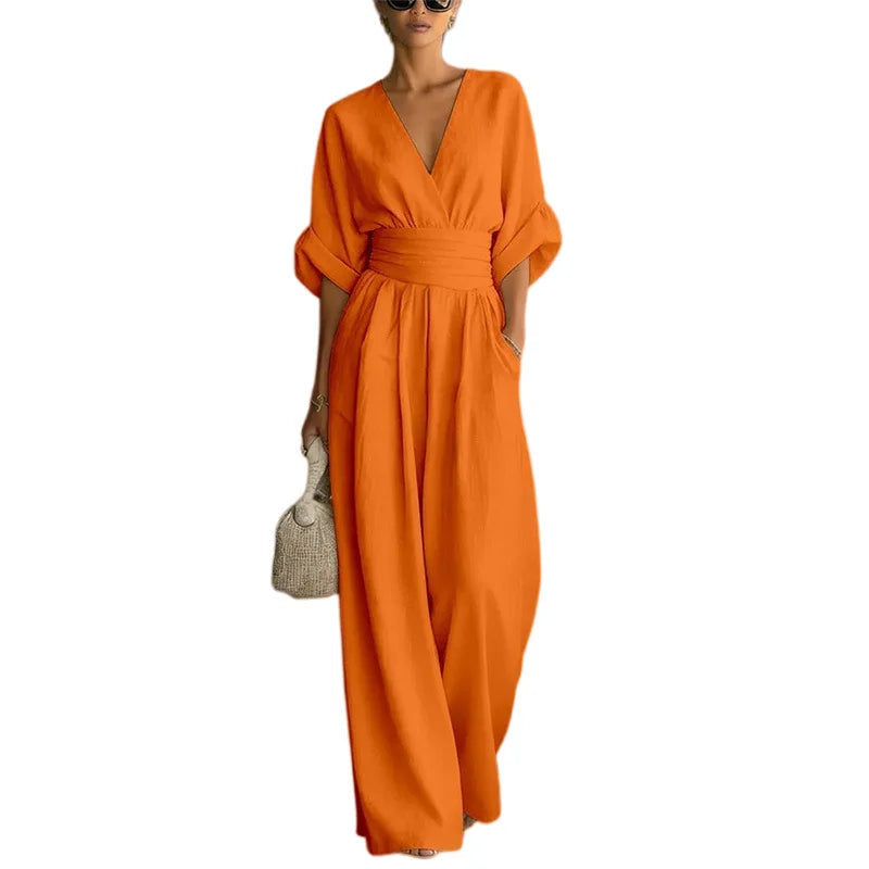 Jumpsuit Fashion High Waist V-neck Casual Sexy  Solid Color LADYLYS