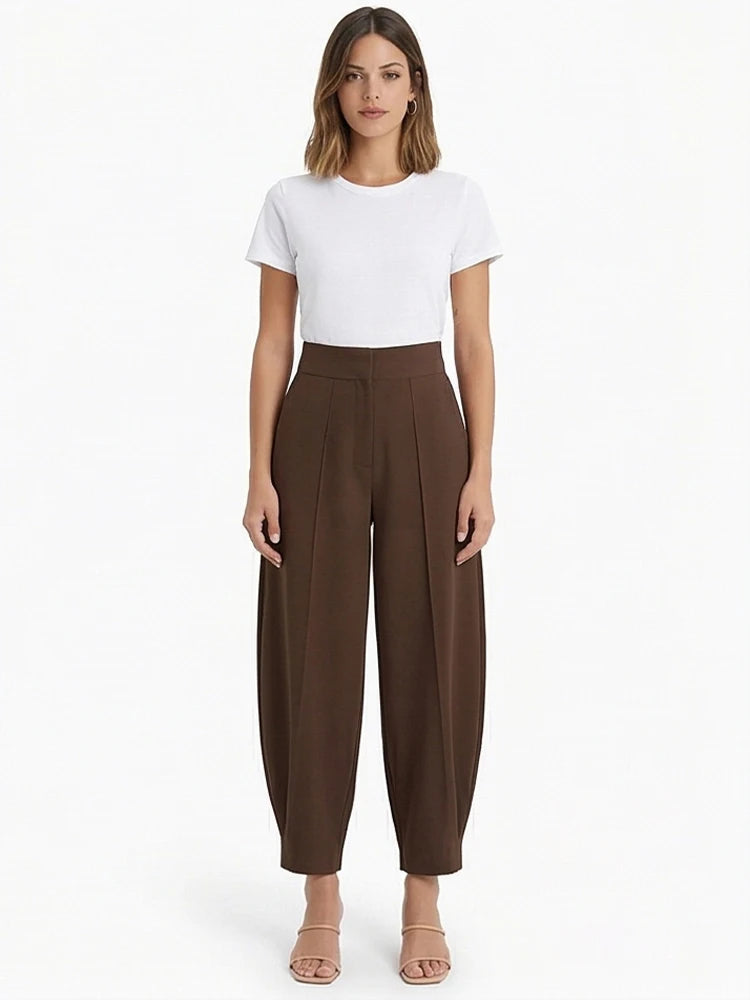 Willshela Women Fashion Solid Front Zipper Pleated Wide Leg Pants Vintage LADYLYS