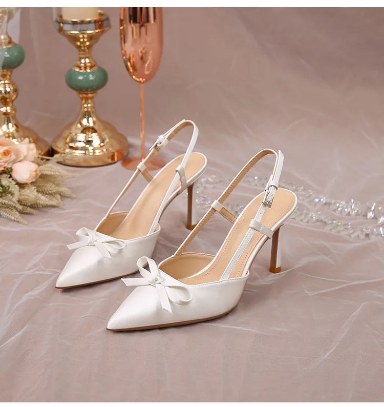 Pumps White Wedding Shoes Bride Luxury Satin Butterfly LADYLYS