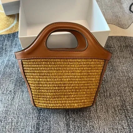 Handwoven Straw Cylinder Bag – Lafite Grass Crossbody & Shoulder Handbag for Women