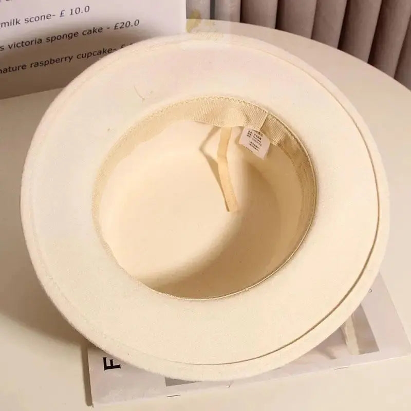 French Light Luxury Pearl Bow  Felt Flat Top Formal Hat Elegant LADYLYS