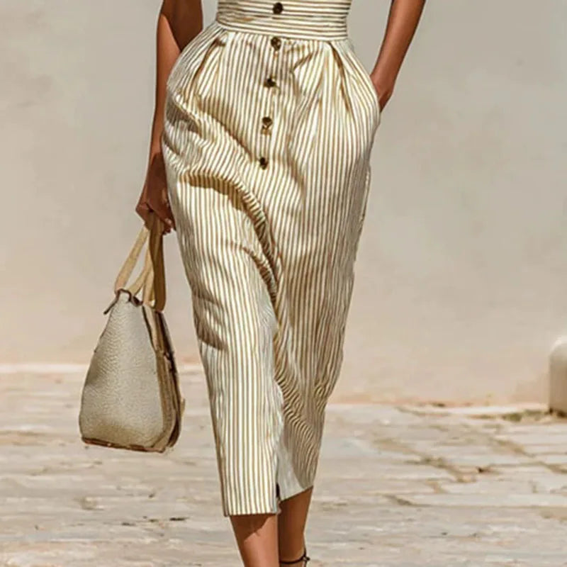 Vintage Striped Shirt Dress – Turn-Down Collar, Puff Sleeves & Belted Waist