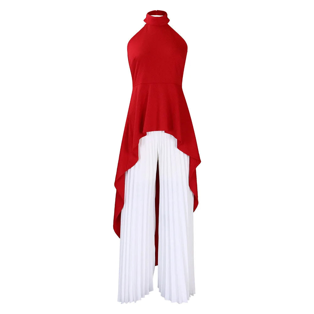Elegant Tow Piece Set Women Outfit Backless Top Hundred Pleated Wide Leg Pants LADYLYS