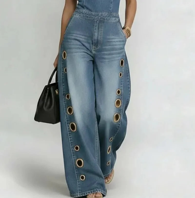 New Spring/Summer Fashion Casual Sleeveless O-neck Hollow Out Pockets Solid Color Slim Fit Ankle-Length Demin Jumpsuits,3 Colors LADYLYS