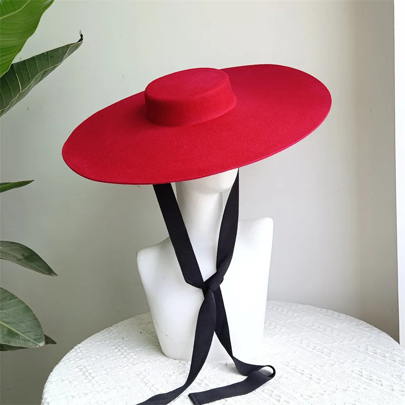 Unisex Wide-Brim Wool Fedora Hat