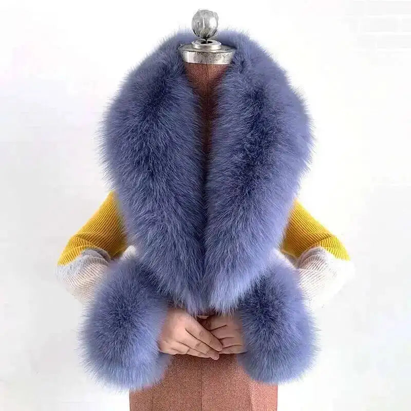 Women's Real Fur Collar and Cuffs Set, Fluffy Winter Scarf