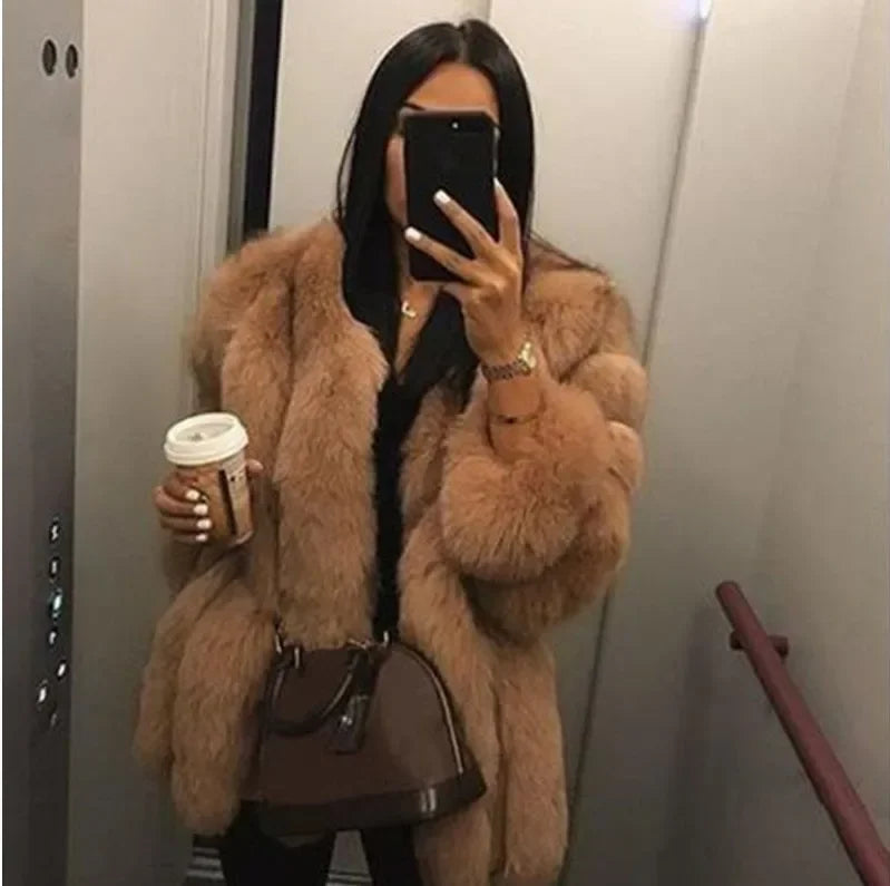 Women's Short Faux Fur Jacket with Puff Sleeves