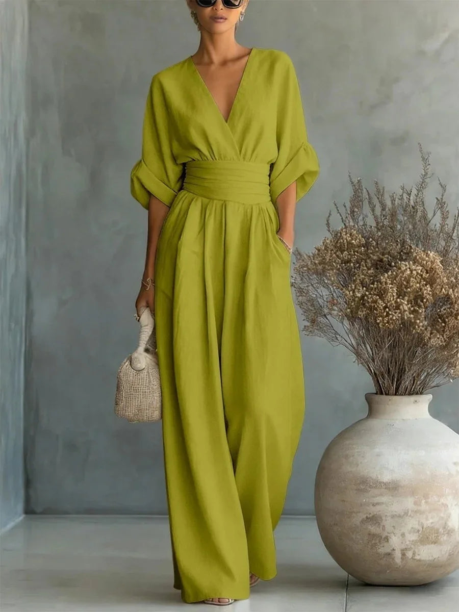 Jumpsuit Fashion High Waist V-neck Casual Sexy  Solid Color LADYLYS