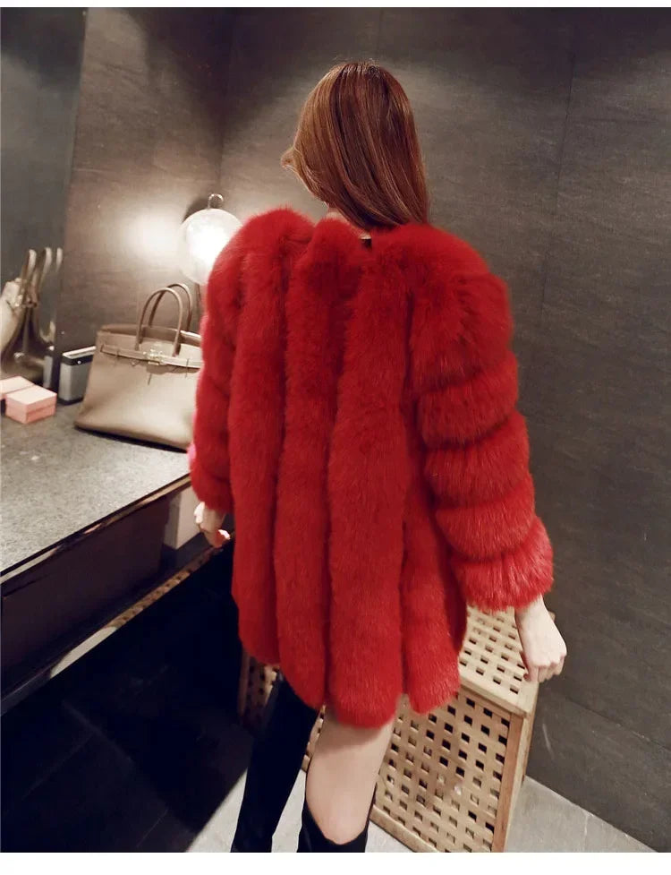 Women's Short Faux Fur Jacket with Puff Sleeves