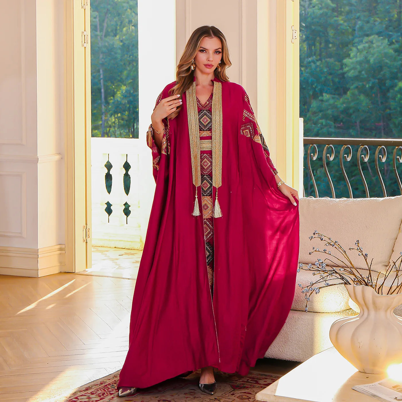 Luxury Embroidered Abaya Two-Piece Set Muslim Women's Dubai Evening Gown Kaftan Dress LADYLYS