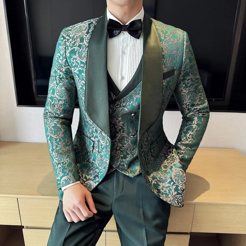 Men's British Style Business Casual Three-Piece Vest Trousers High-Density Jacquard suit LADYLYS