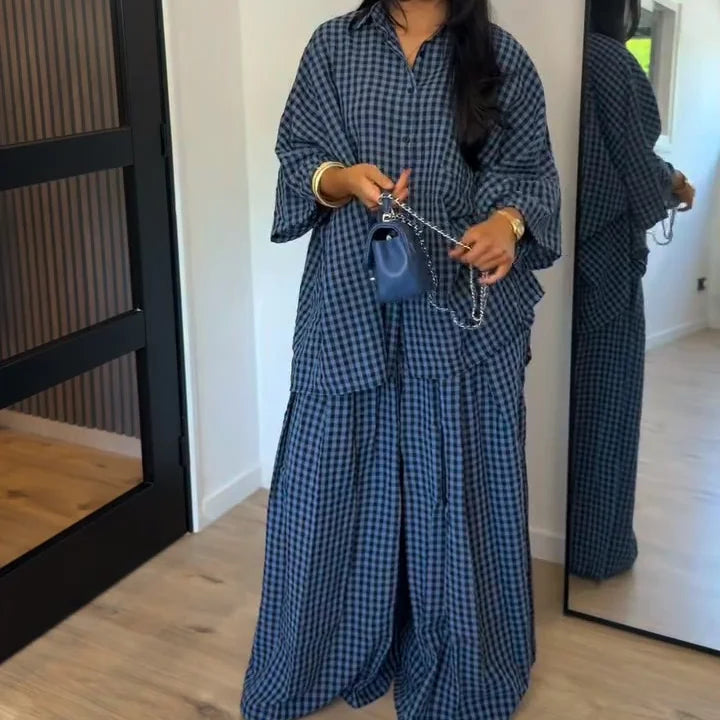 High Neck Single Button Cape Coat&Wide Leg Pants Two-Piece Set LADYLYS