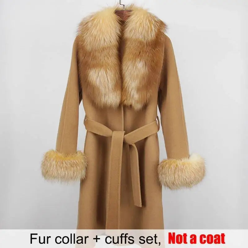 Women's Real Fur Collar and Cuffs Set, Fluffy Winter Scarf