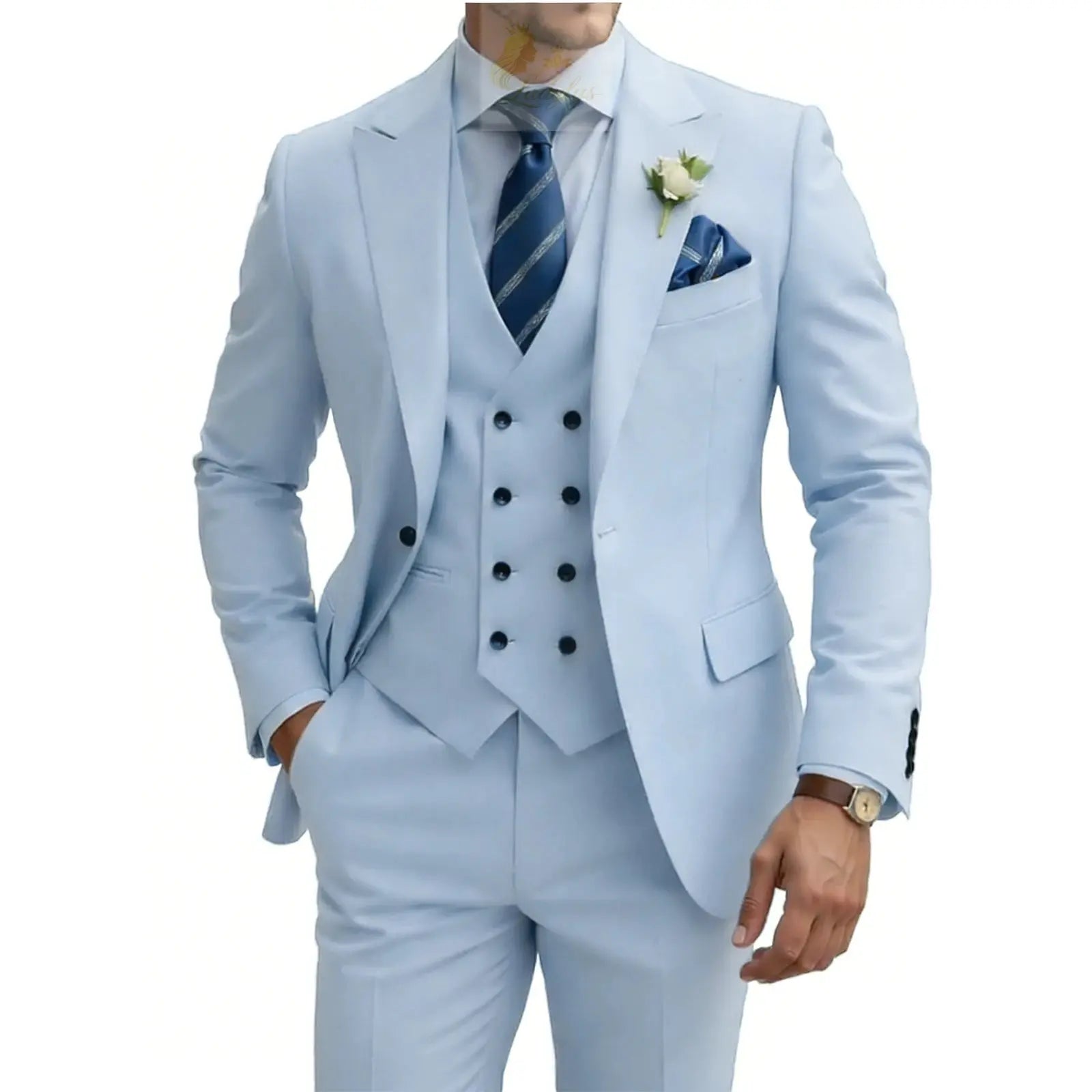 3 Piece Slim Fit For Men Double Breasted Suit Wedding Prom Suits Formal Business Dinner Tuxedo LADYLYS