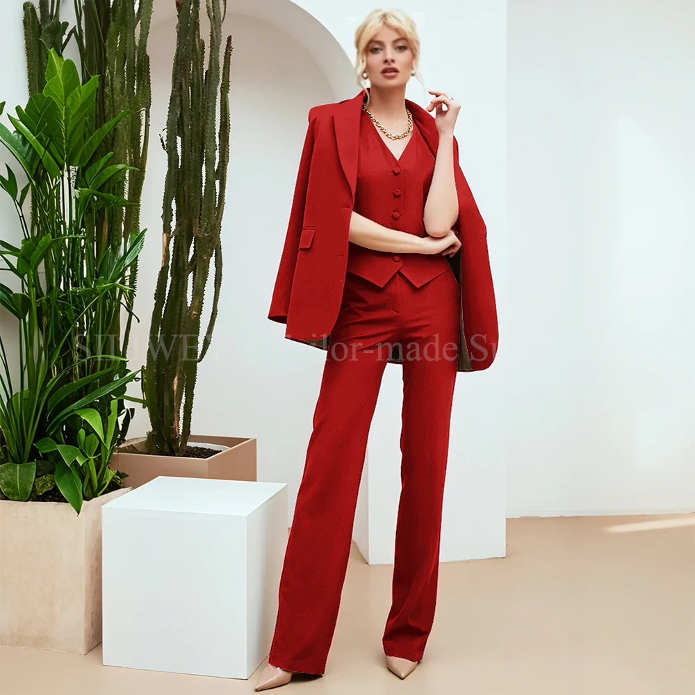 Chic Green 3-Piece Women's Suit – Slim Fit Blazer, Pants & Vest | Formal Office Set