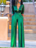 Sexy Deep V-neck High Waisted Wide Leg Jumpsuits LADYLYS